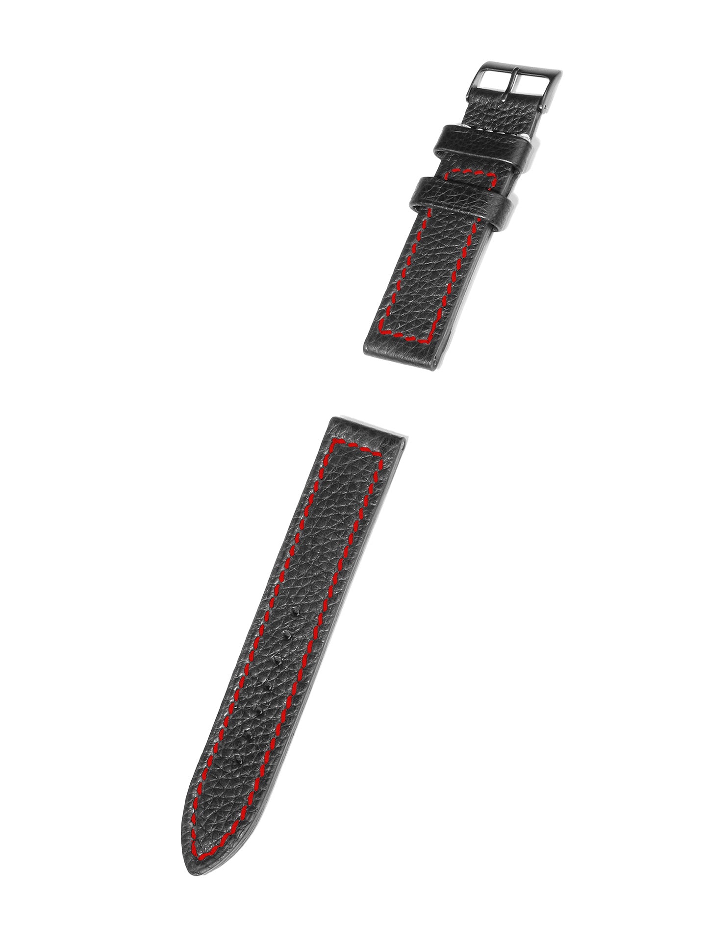 Leather Band Buffalo Leather Black | Red Stitching 22mm