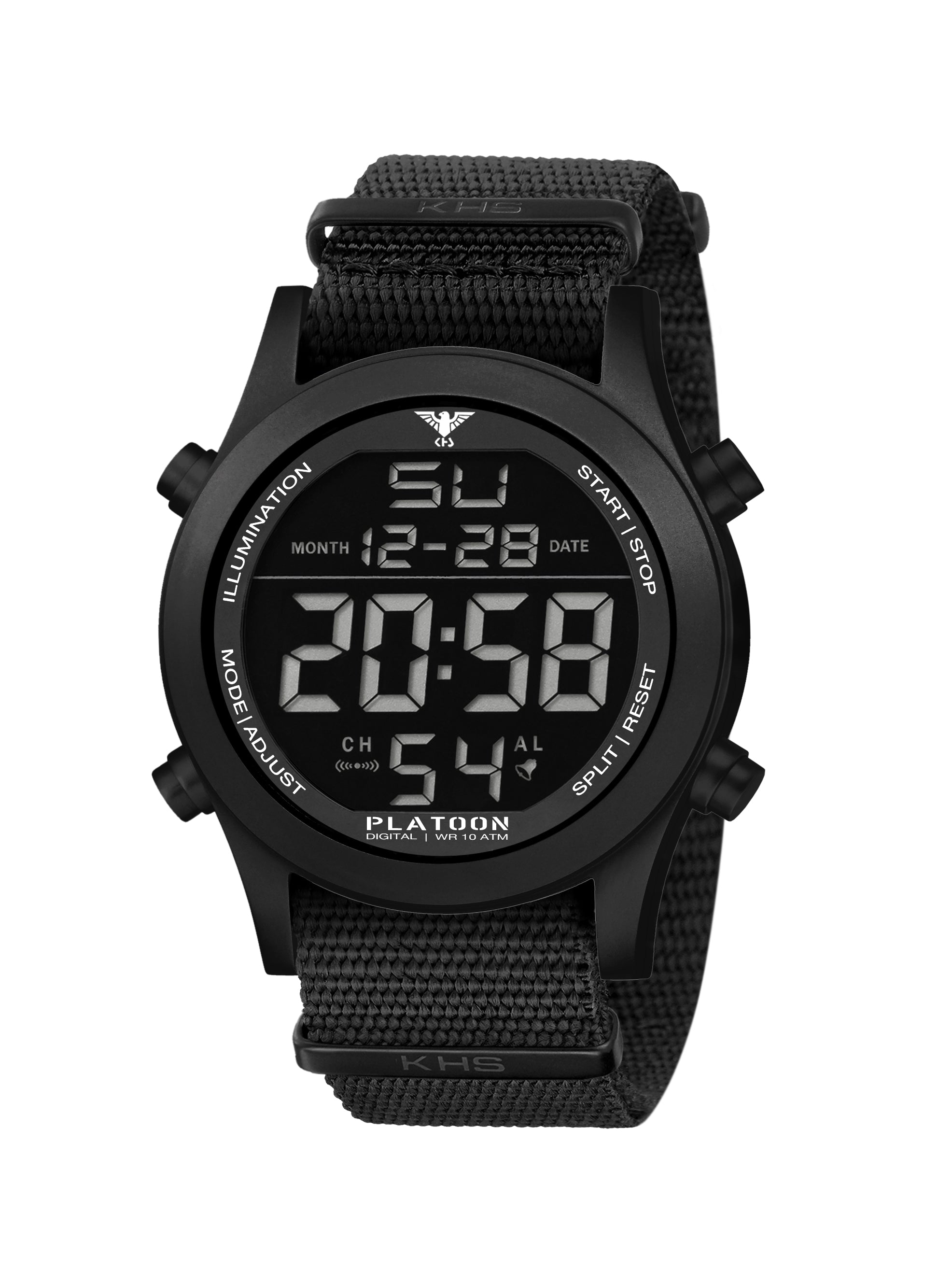 Platoon Black Steel Quarz Digital EL Hintergrundbeleuchtung mit