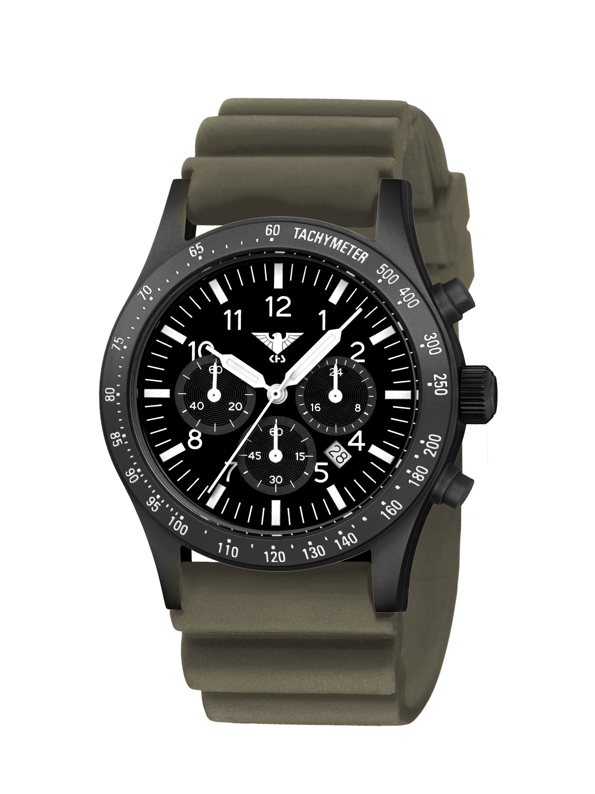 Platoon Black Steel Quartz Solar Chronograph Luminous Color Green